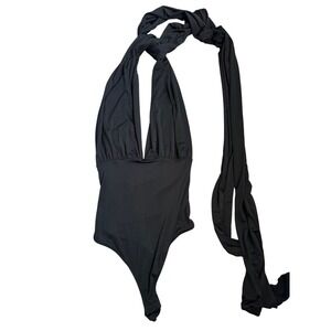 Fore Black Halter Multi-Way Wrap Bodysuit Plunging Neckline XS